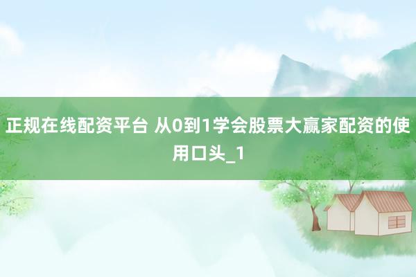 正规在线配资平台 从0到1学会股票大赢家配资的使用口头_1